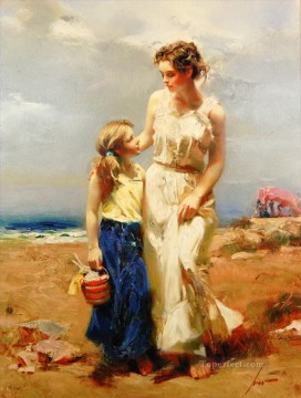 Pino Daeni mother and daughter Oil Paintings